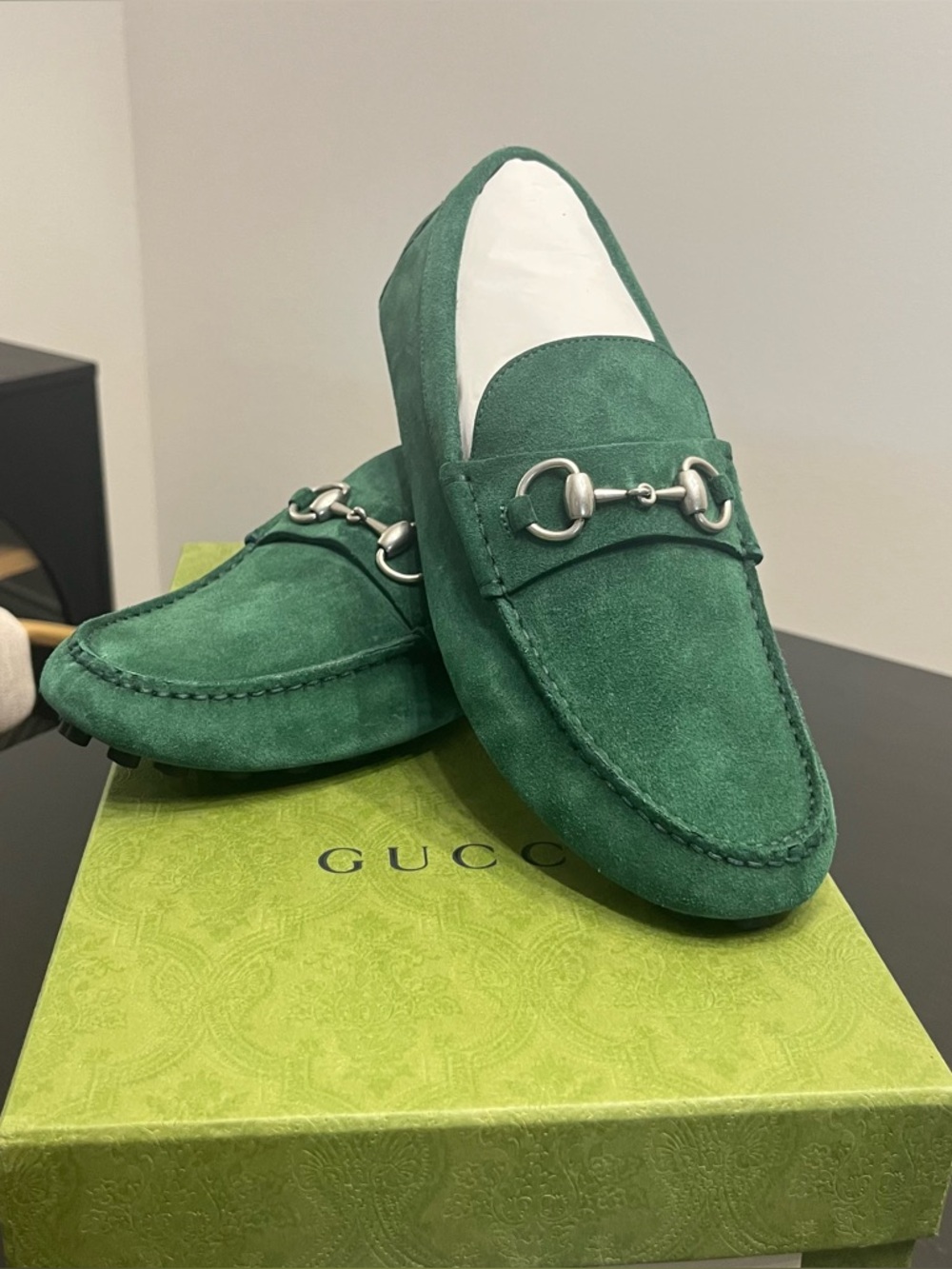 NEW Men’s Gucci Emerald Green Suede Horsebit Driver Loafers M7.5/8 & W9.5-10 - Picture 8 of 8
